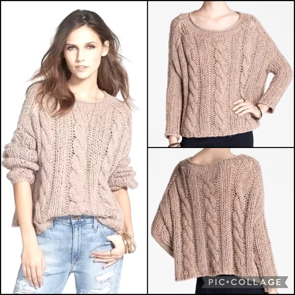 Free People Sweaters - Free People Putty Mohair Wool Blend Chunky Cable Knit Sweater